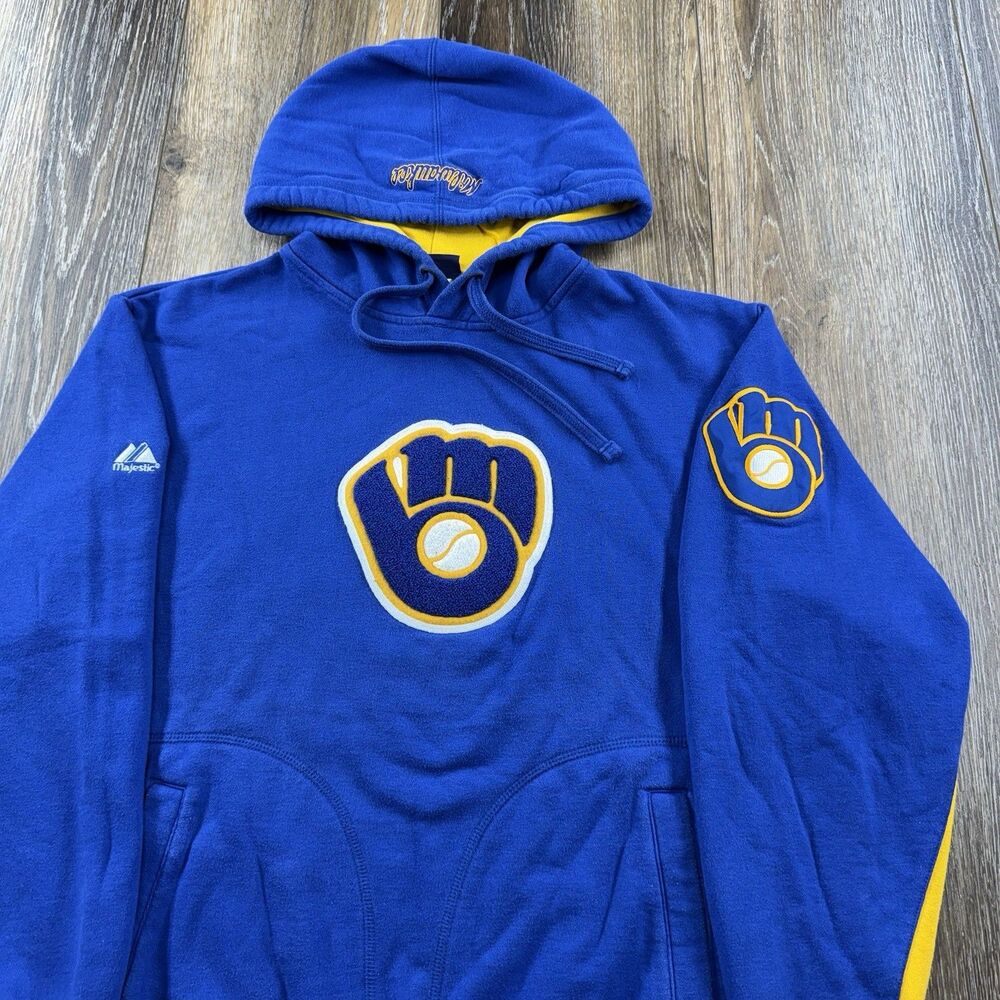 Milwaukee Brewers Hoodie Mens M MLB Throwback Glove Logo Cooperstown Collection